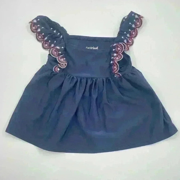 CAT & JACK Girl 5T Red/White/Blue Flutter Sleeve Swimsuit Top Embroidered - Picture 6 of 8